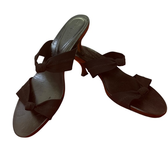 VTG Donald J. Pliner Black Double Nylon Stretch Knot Strap Kitten Heel Sandal - Picture 9 of 16